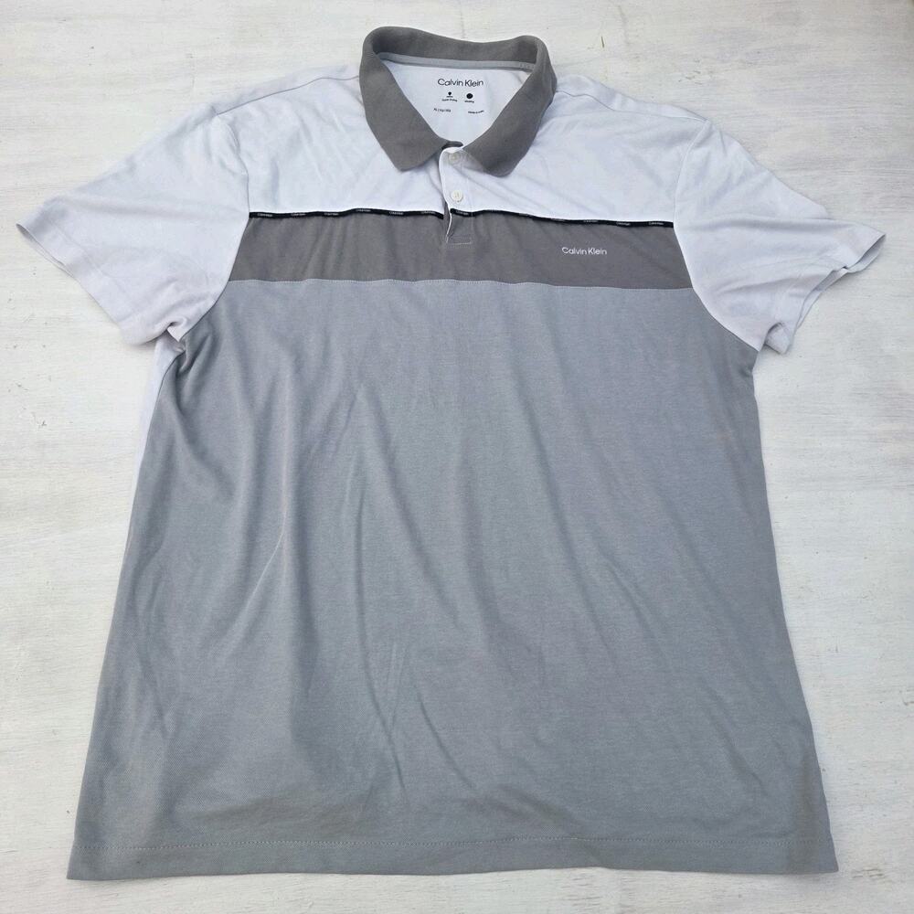 Calvin Klein Mens XL Polo Shirt Quick Dry Wicking White Gray Colorblock